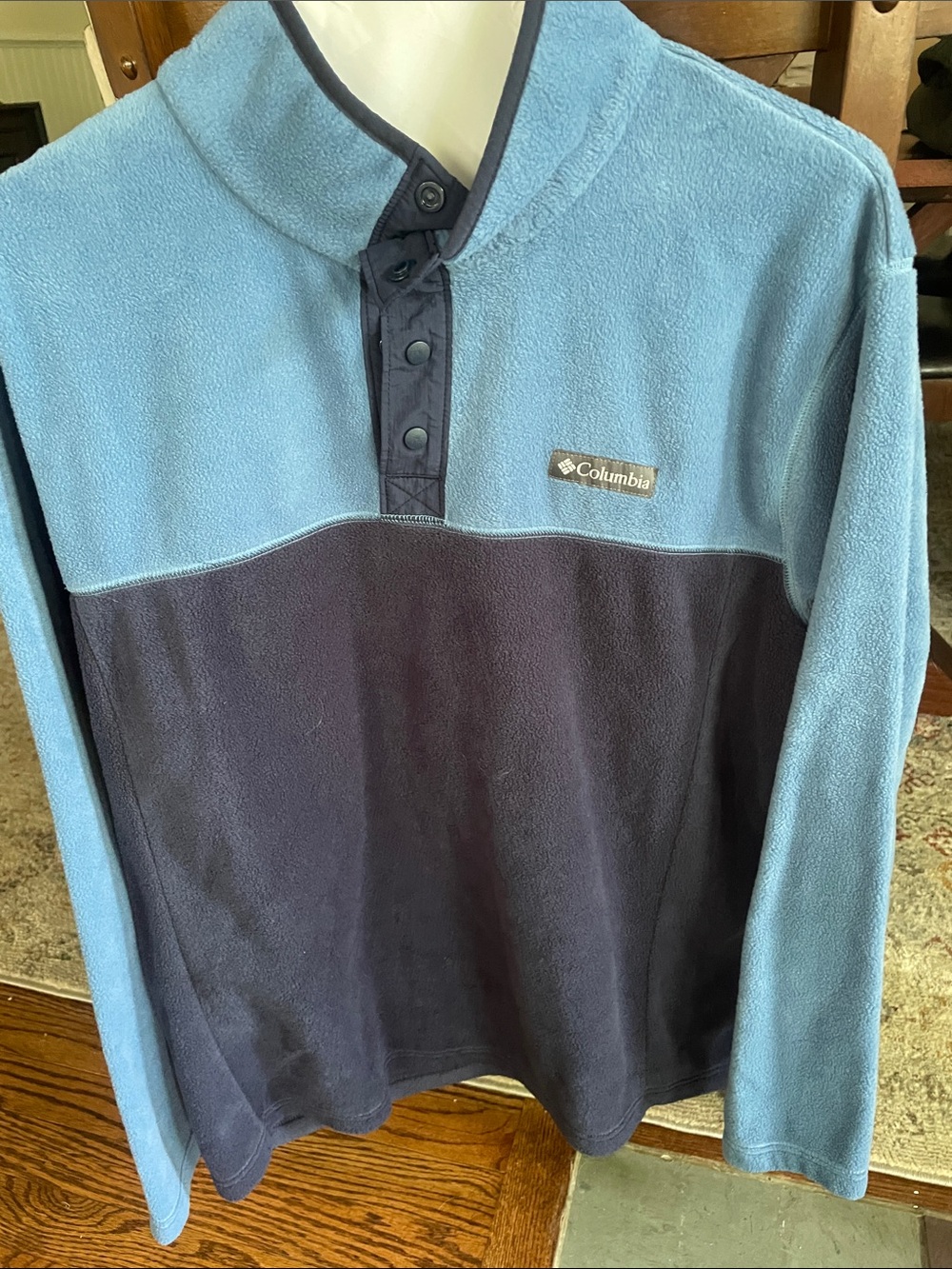Columbia Light Blue and Navy Snap-Front Fleece Pullover